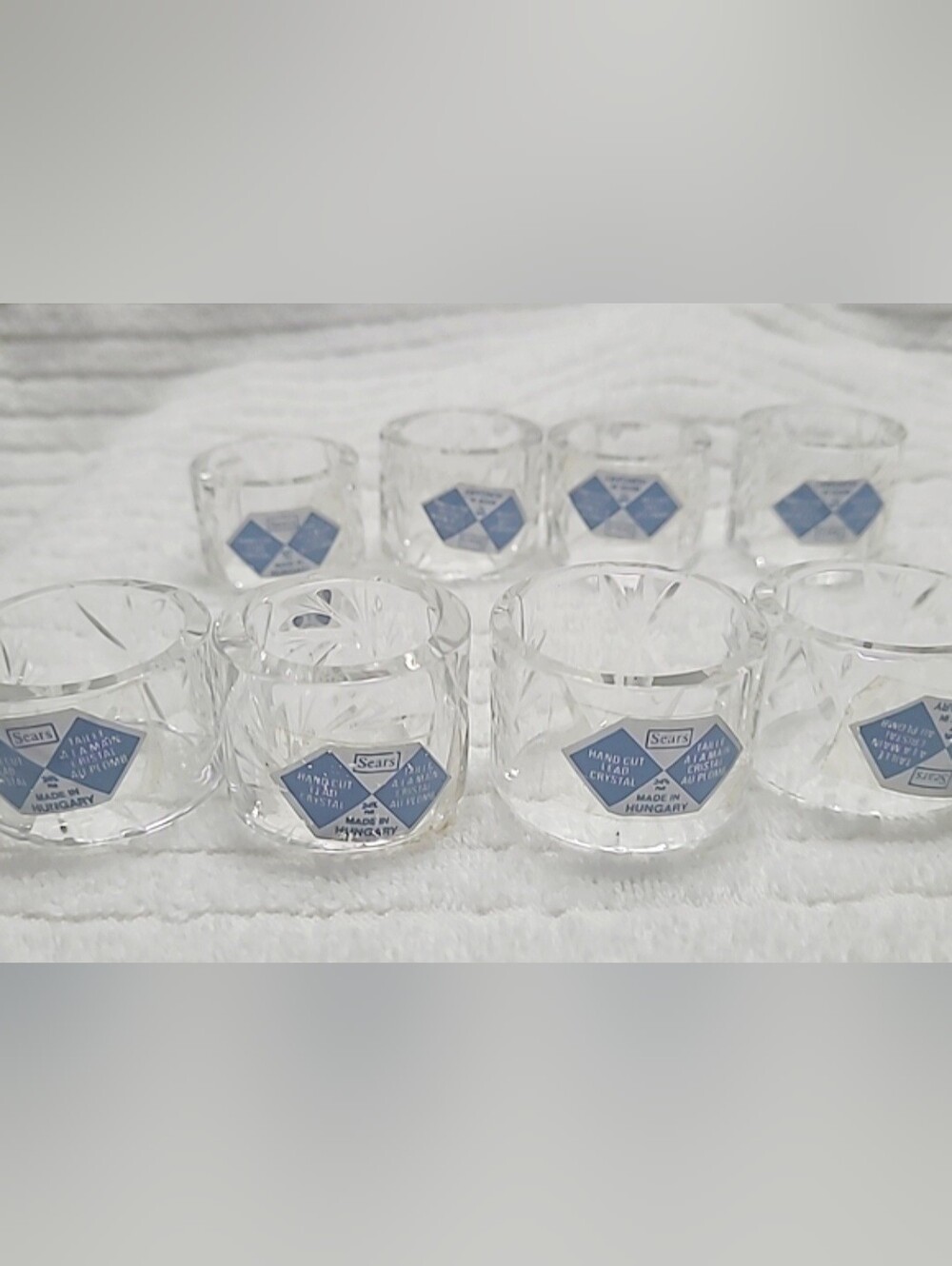Sears Hand Cut Lead Crystal Napkin Rings Set of 8 Made in Hungary